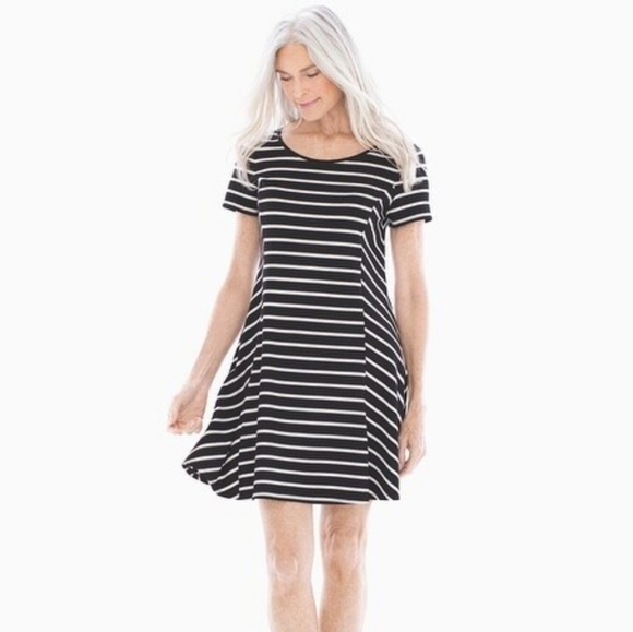 Soma Cafe Striped Black Trapeze Dress - Soft & Flowy - Your Summer Go-To! - Picture 1 of 13